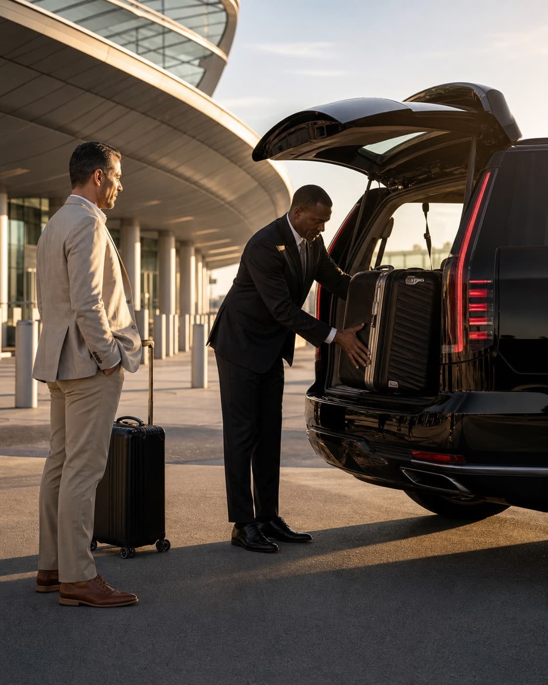 Dominion chauffeur loading luggage for an airport departure