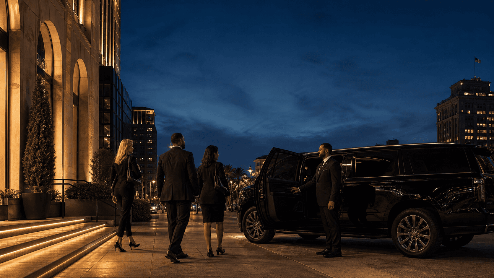 Dominion chauffeur ready for a team departing a New Orleans office
